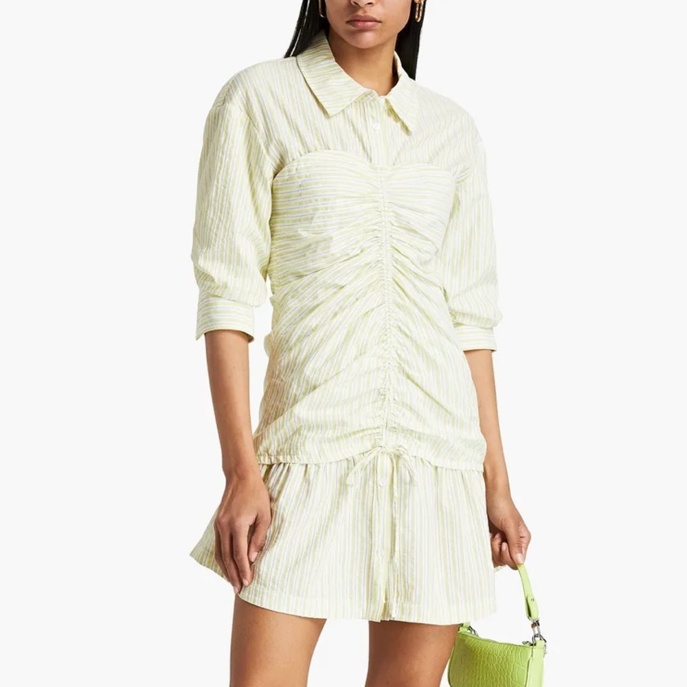 Jonathan Simkhai Ruched Striped Cotton-poplin mini dress